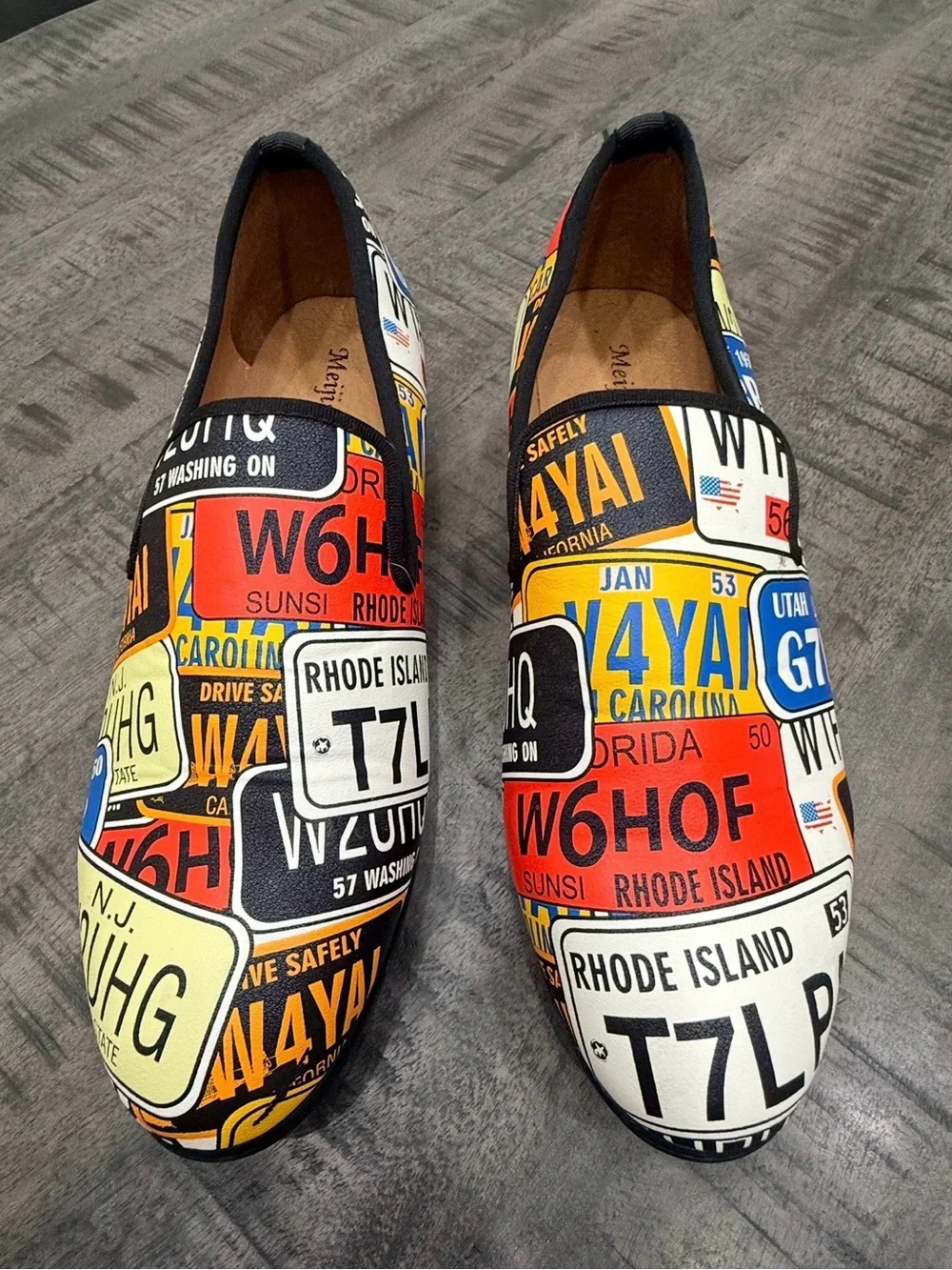 VINTAGE/CANVAS/Men's Slip-On Loafers in Multi License-Plate Print - Unbranded